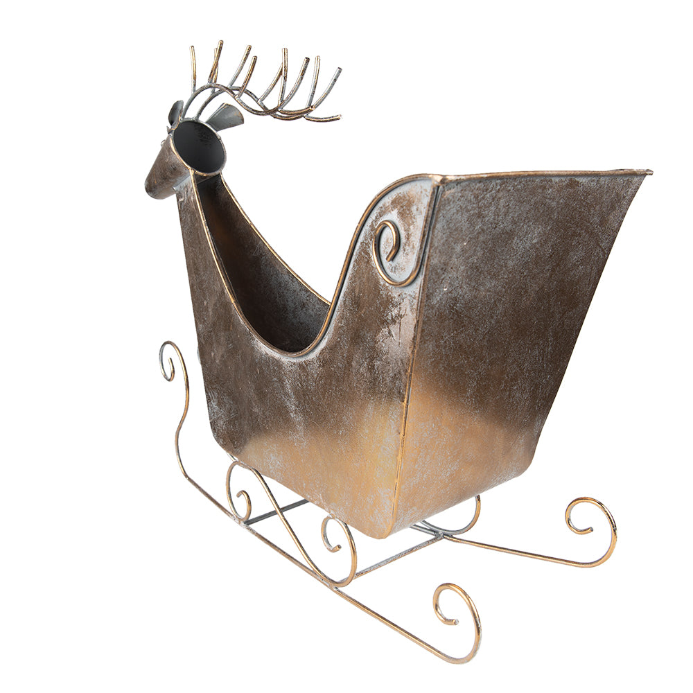 Rentier-Schlitten aus Metall – Kupferfarben , 54 cm Weihnachtsdeko vintage