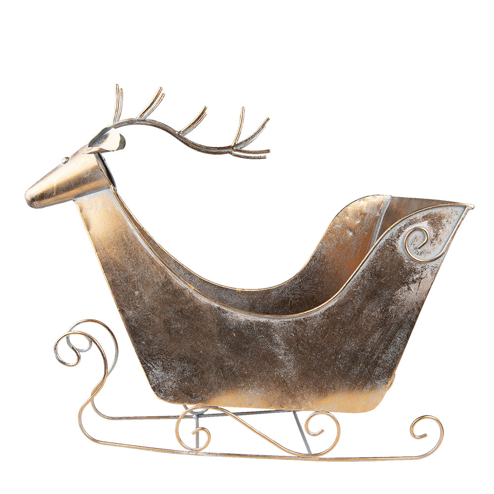 Rentier-Schlitten aus Metall – Kupferfarben , 54 cm Weihnachtsdeko vintage