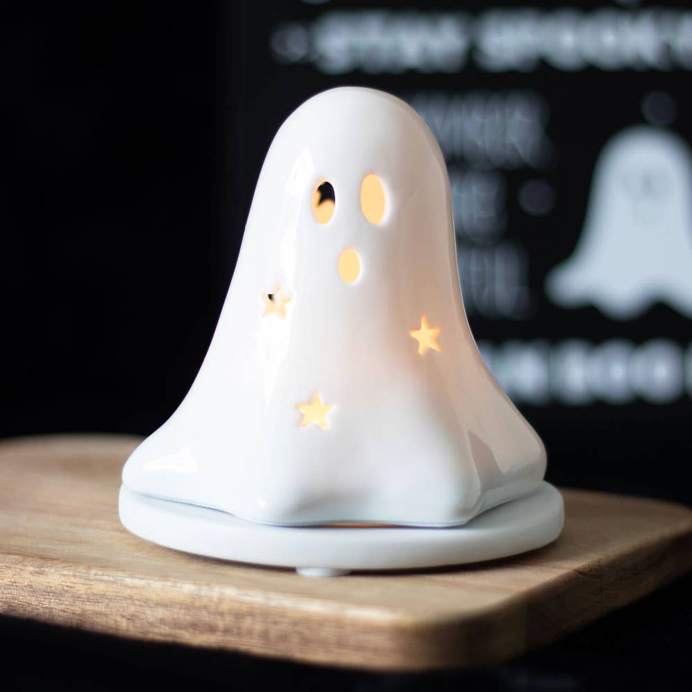 Halloween-Geister-Teelichthalter und Weihrauchkegelhalter aus Keramik