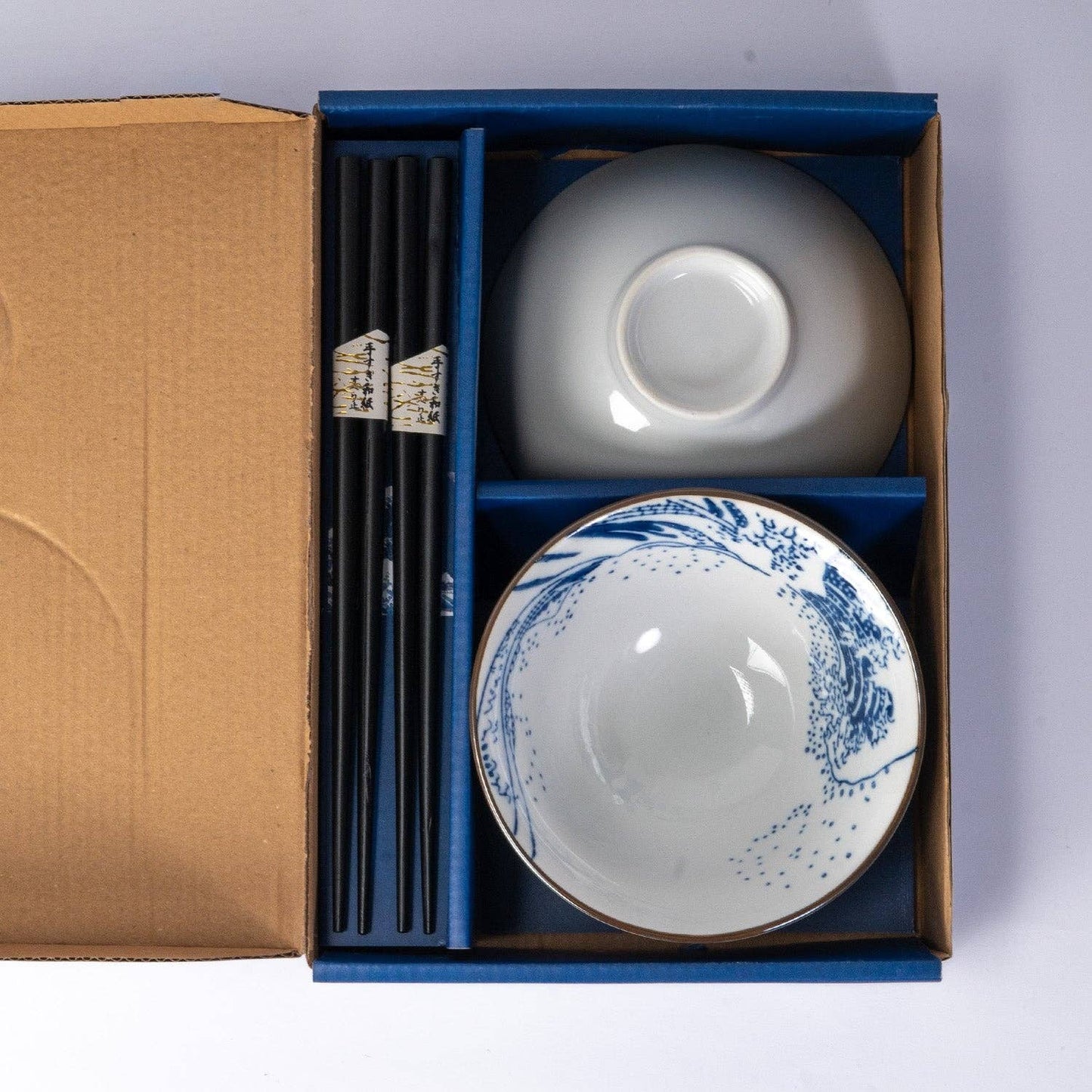 Japanisches Schalen- und Essstäbchen Geschenkset "The big Wave"