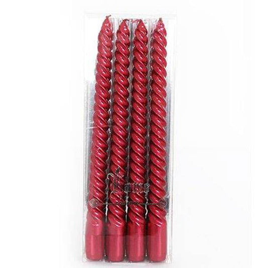 Set mit 4 roten Twist-Kerzen metallic