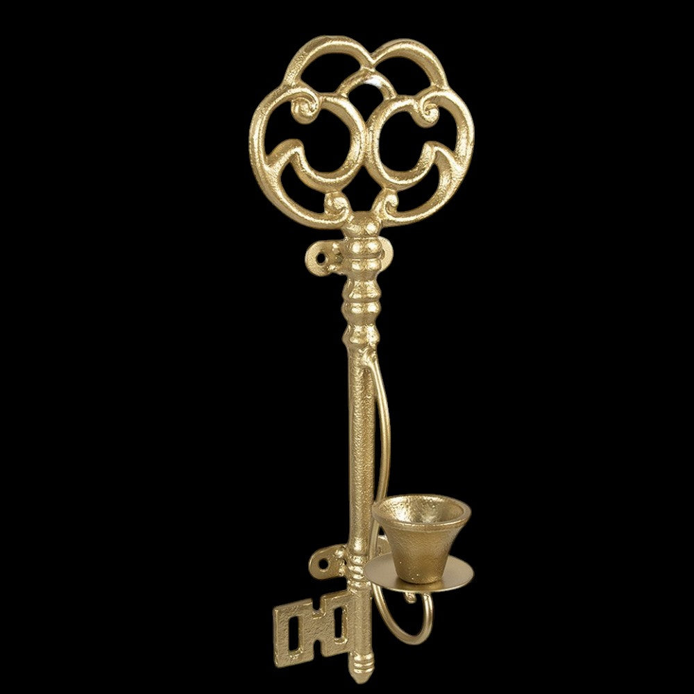 Nostalgischer Wandkerzenhalter Schlüssel Gold vintage 34 cm