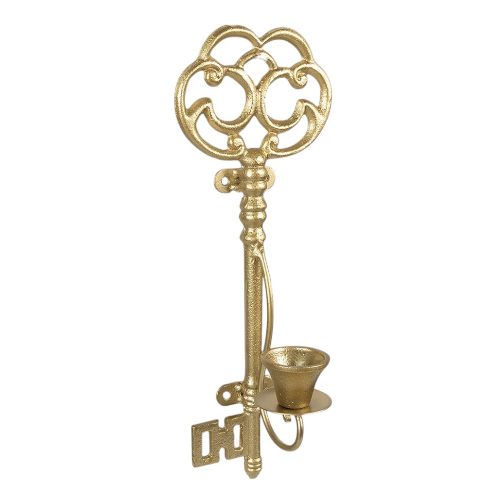 Nostalgischer Wandkerzenhalter Schlüssel Gold vintage 34 cm