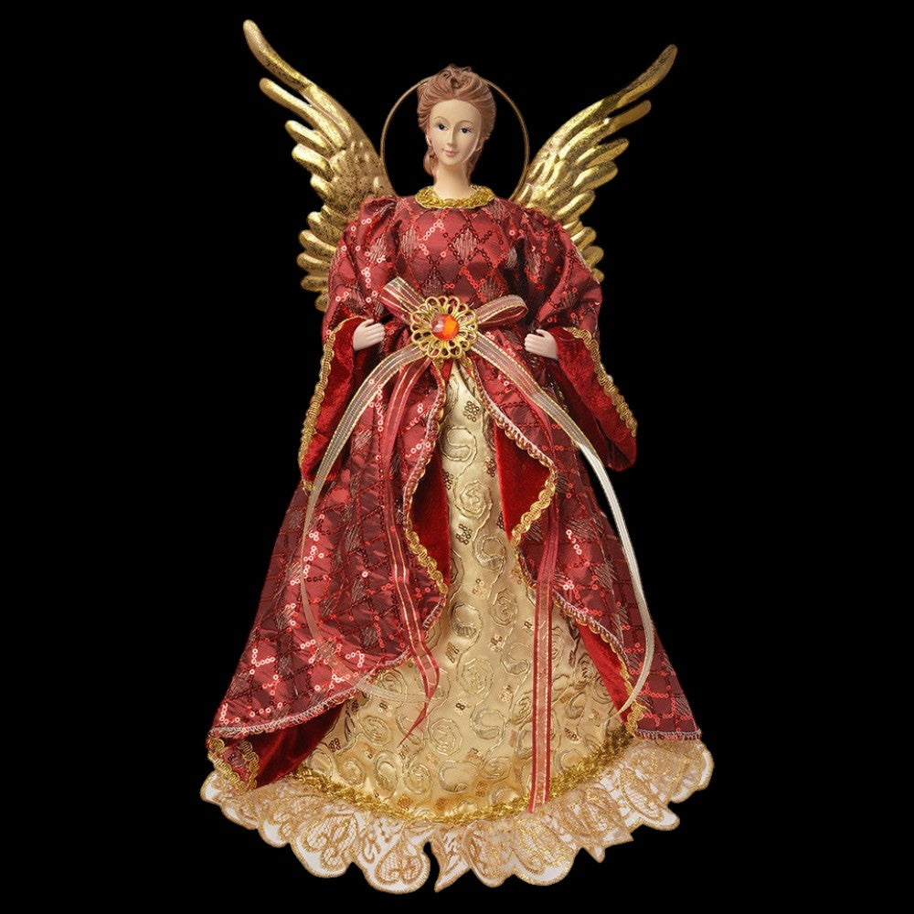 Große Dekofigur. Puppe Weihnachtsengel vintage rot-gold 44 cm