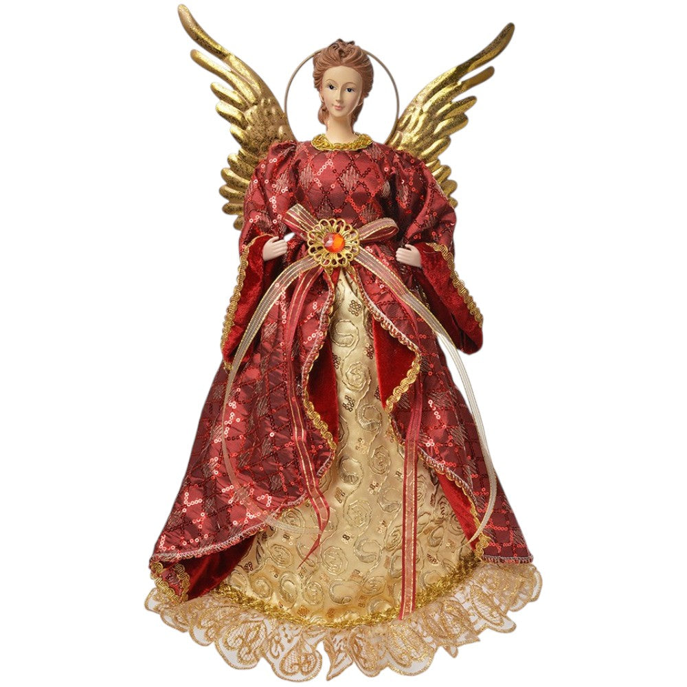 Große Dekofigur. Puppe Weihnachtsengel vintage rot-gold 44 cm