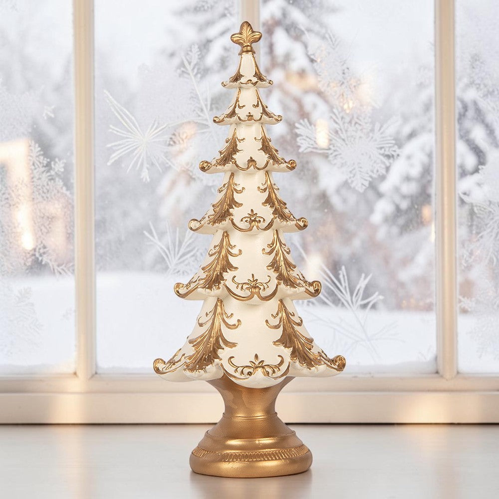 Weihnachtsdeko Tannebaum in weiß-gold vintage Clayre & Eef 30 cm