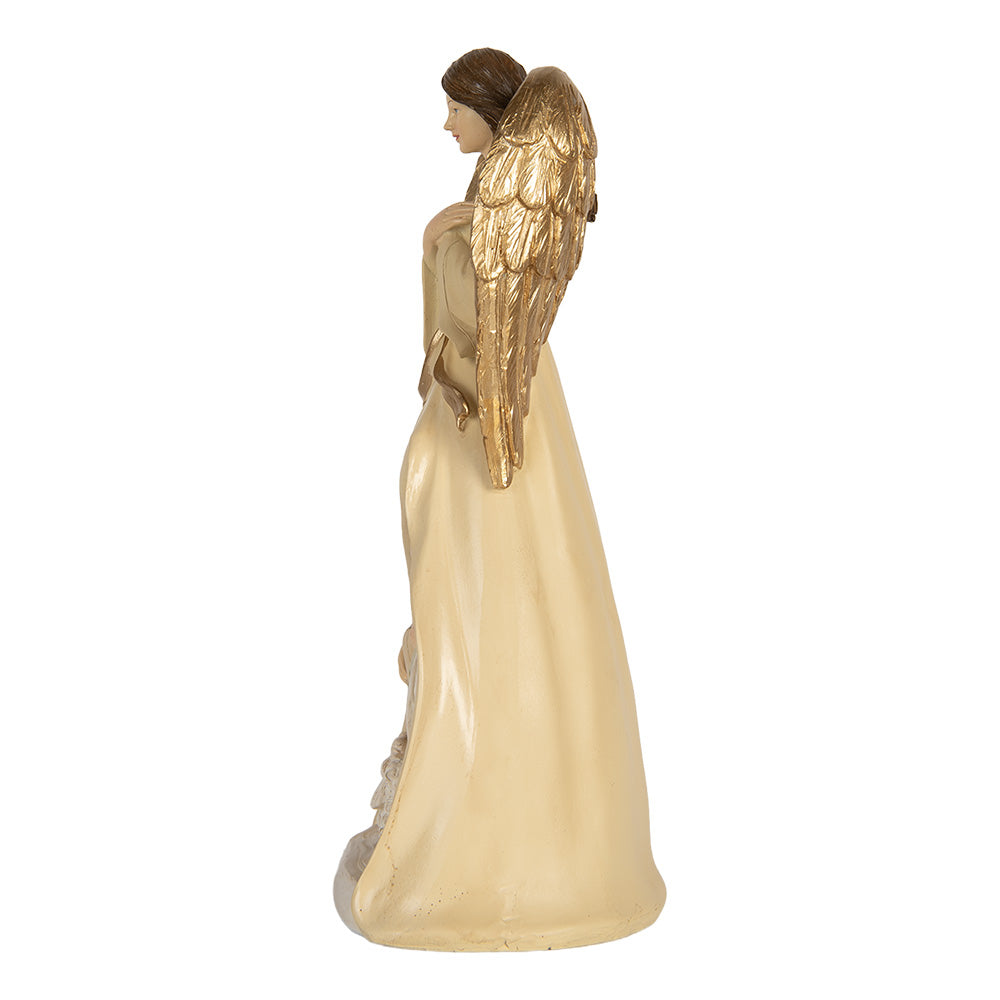 Weihnachtskrippe mit Engel beige-gold Deko Weihnachten 31 cm vintage
