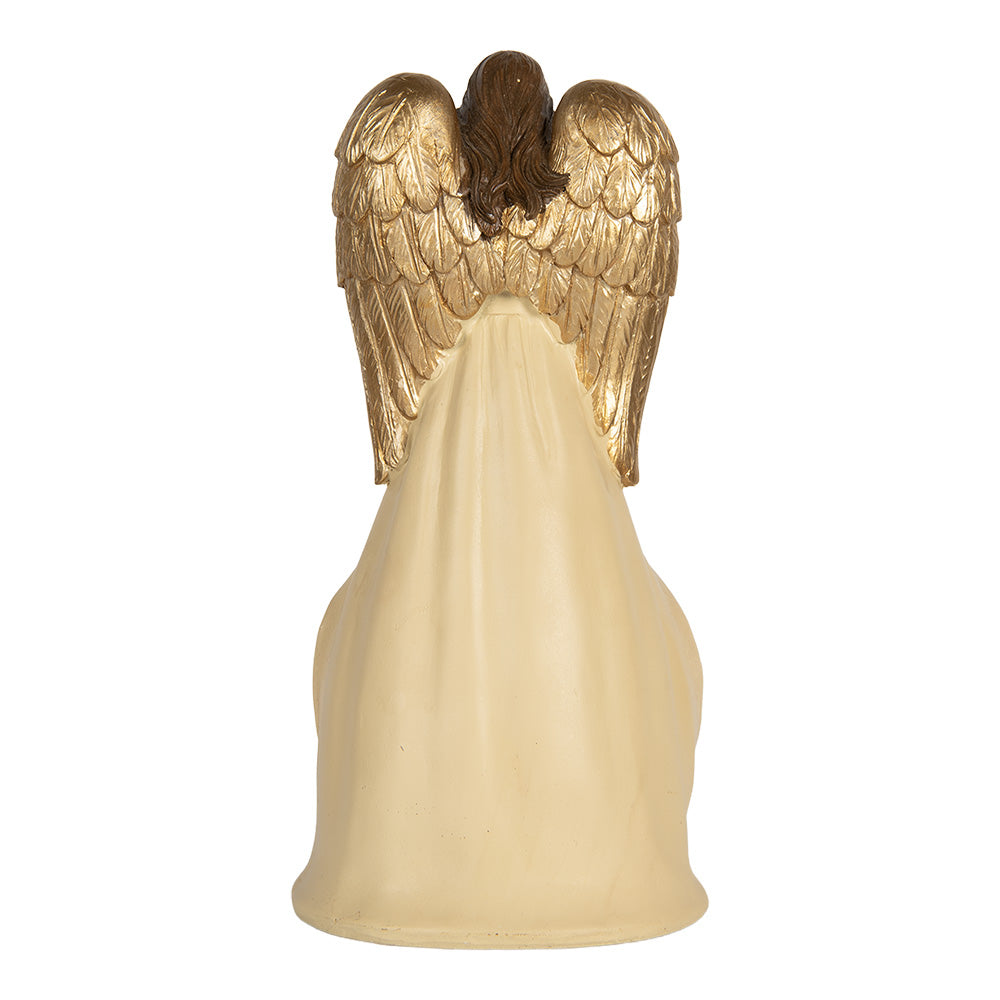 Weihnachtskrippe mit Engel beige-gold Deko Weihnachten 31 cm vintage