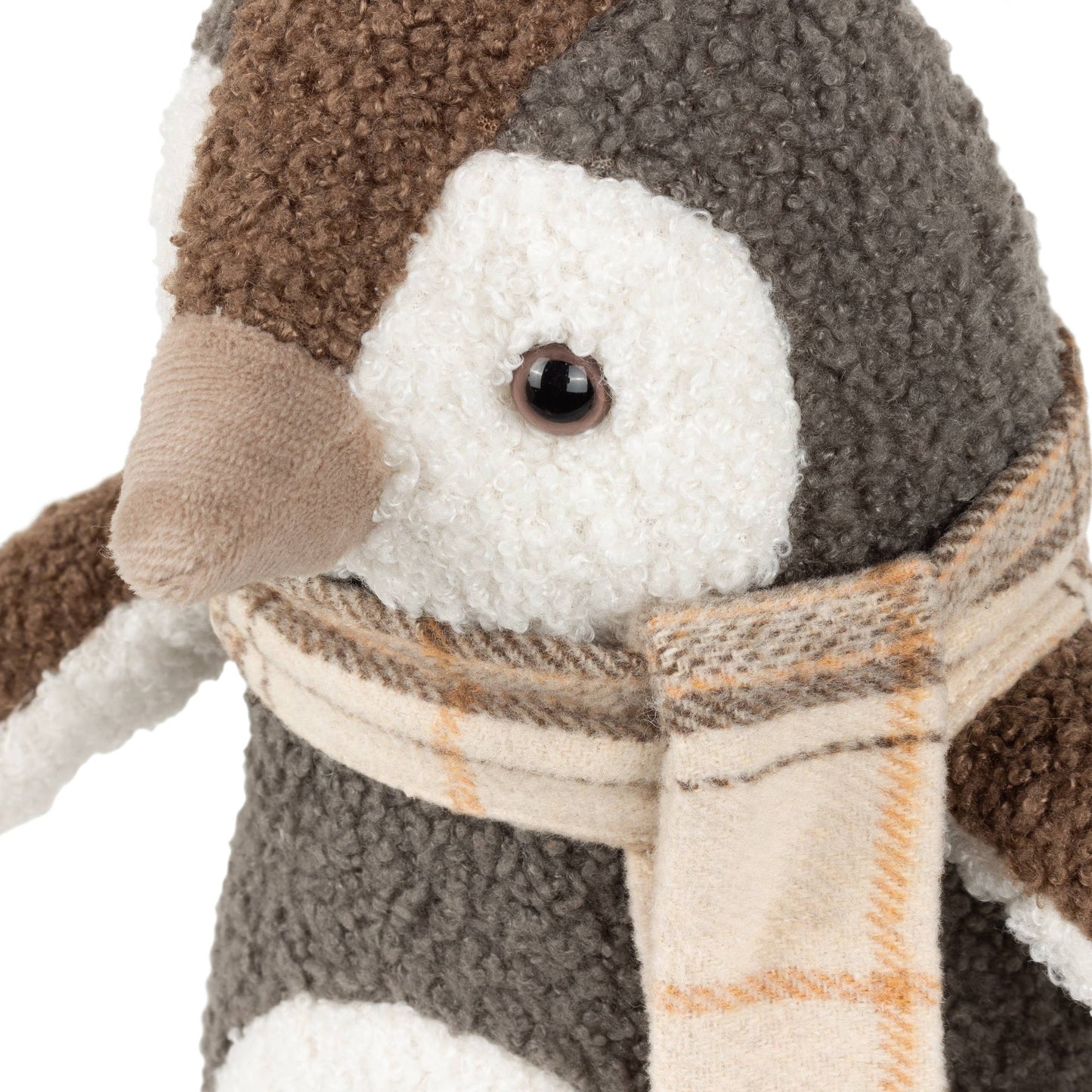 Niedlicher Riva Home Pinguin-Türstopper aus Bouclé in warmem Grau 17x26 cm