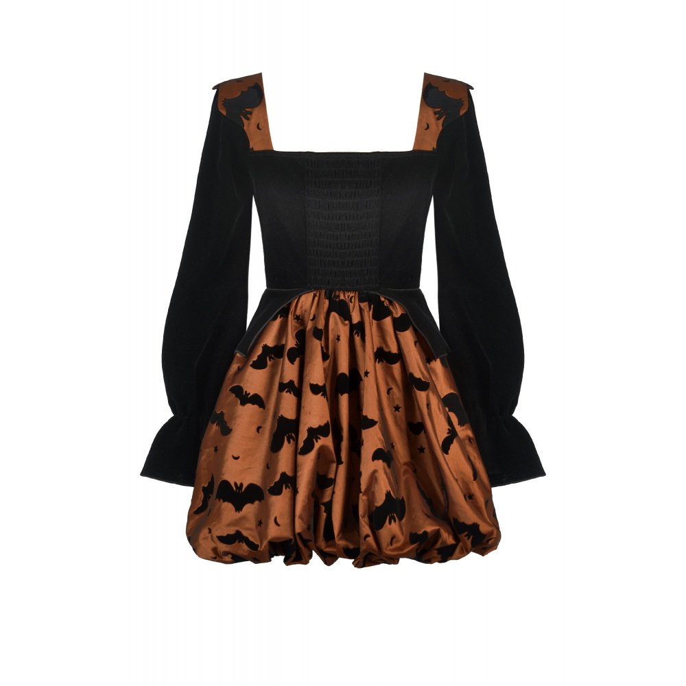 Dark in Love Halloween Kleid aus Samt mit Schnürung Fledermäuse