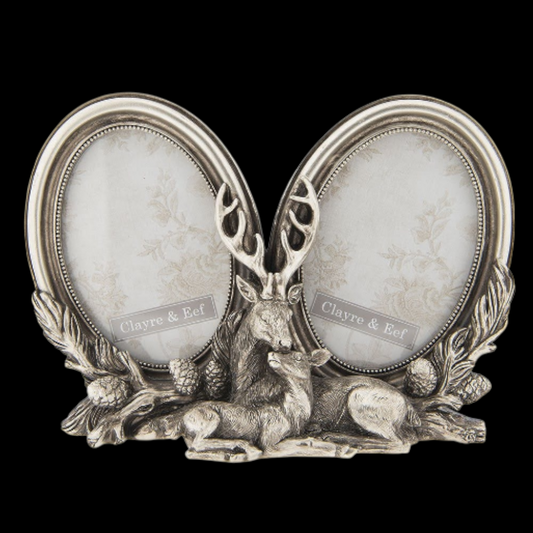 Vintage Bilderrahmen Hirsch Mama mit Kind 23x6x17 cm silberfarben