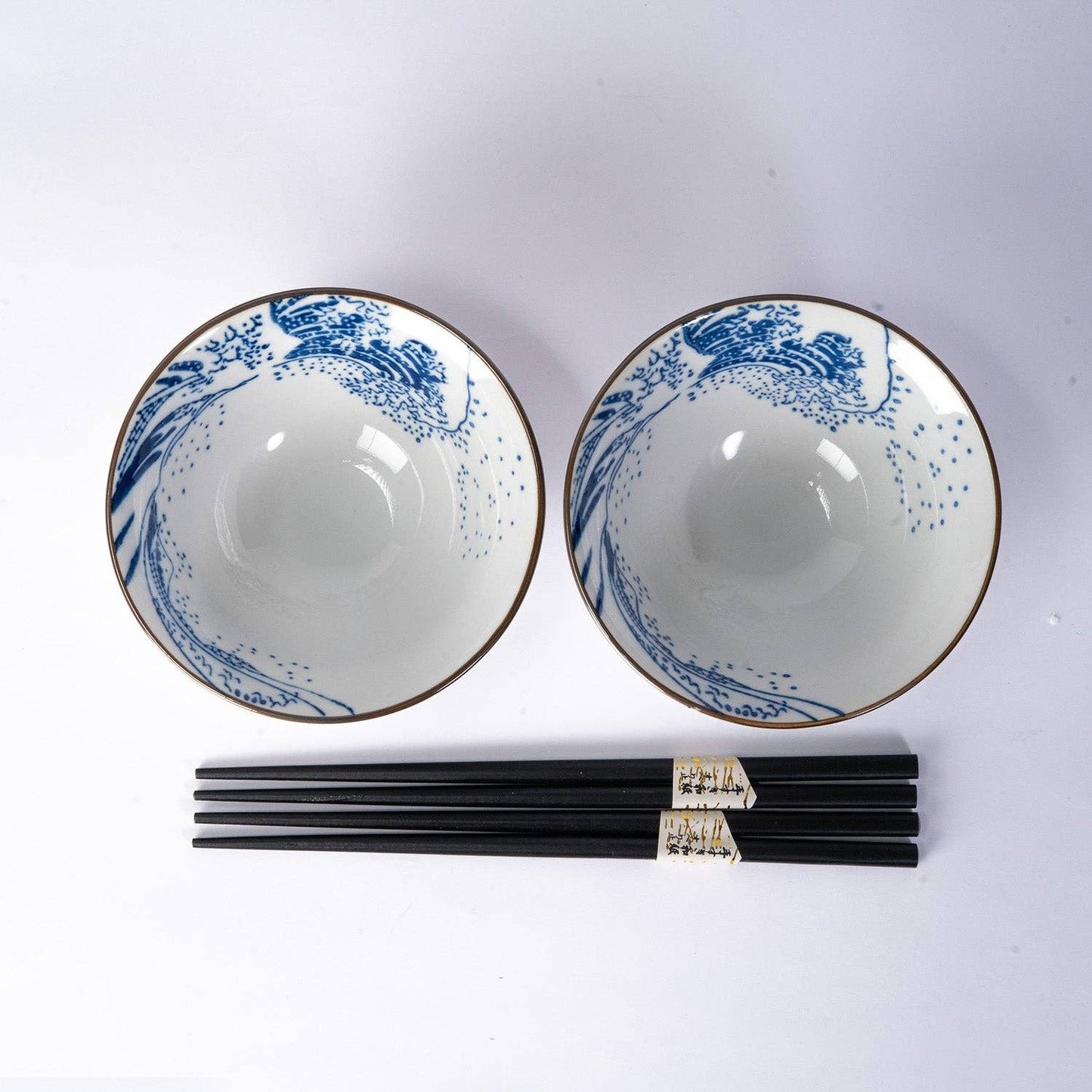 Japanisches Schalen- und Essstäbchen Geschenkset "The big Wave"