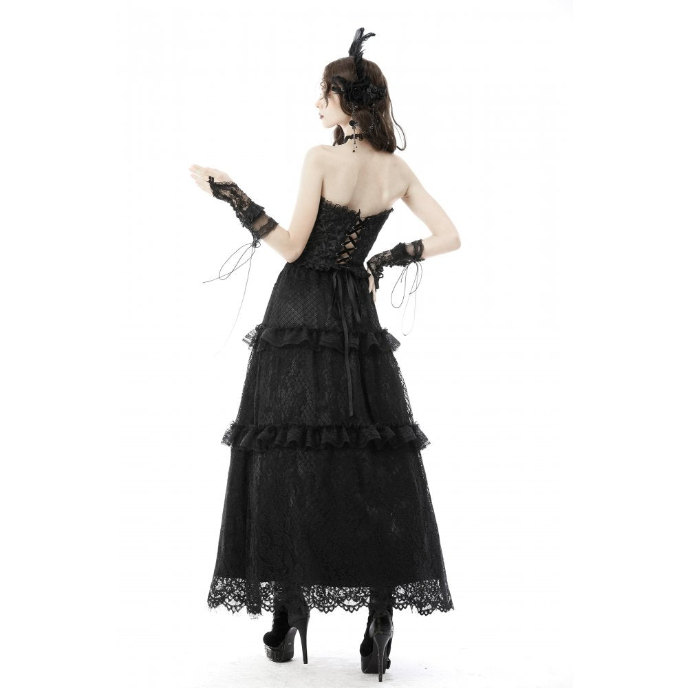Langer Gothic Rock aus Spitze Rüschen