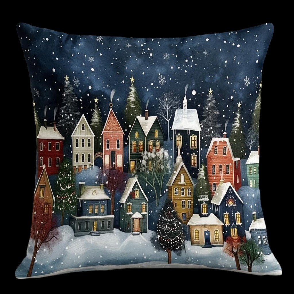 Winterdorf-Dekokissen mit Füllkissen 45 × 45 cm im nostalgischen Stil