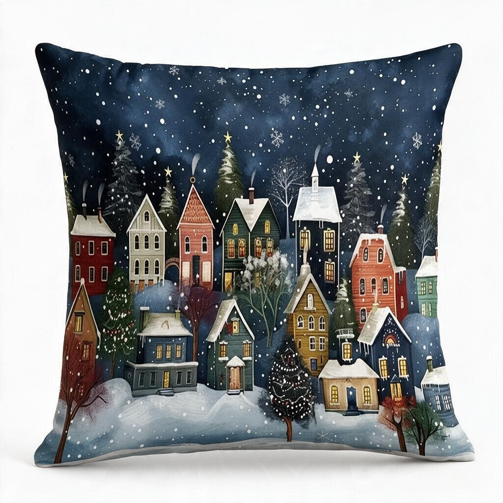 Winterdorf-Dekokissen mit Füllkissen 45 × 45 cm im nostalgischen Stil