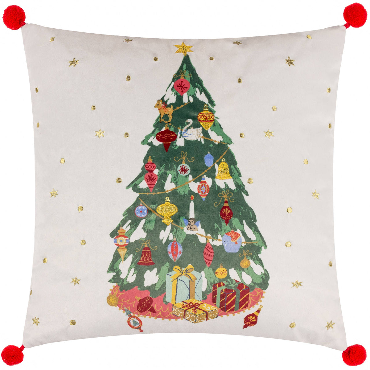 Festliches Kissen Weihnachtsbaum „Deck The Halls Tree“ mit Stickerei 43x43 cm