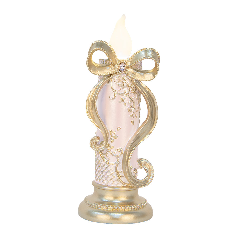 LED-Dekokerze mit goldfarbener Schleife – Vintage, 25 cm Weihnachten