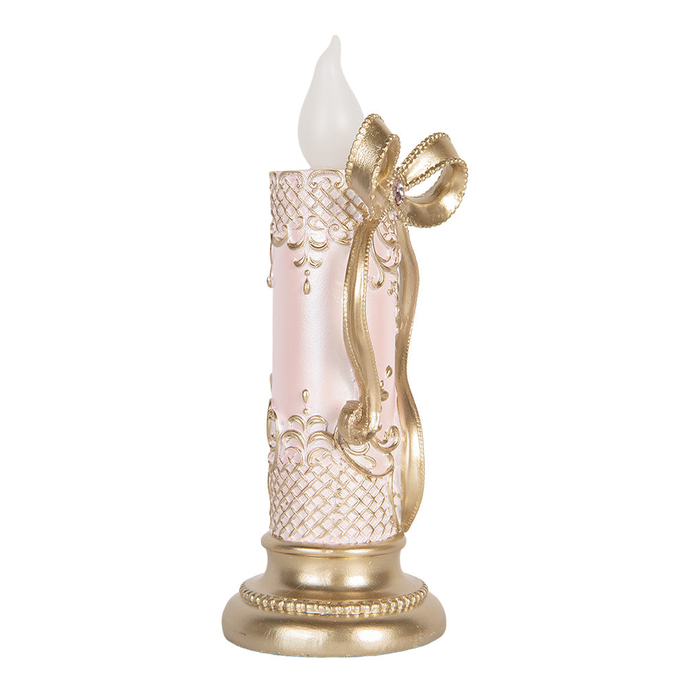 LED-Dekokerze mit goldfarbener Schleife – Vintage, 25 cm Weihnachten