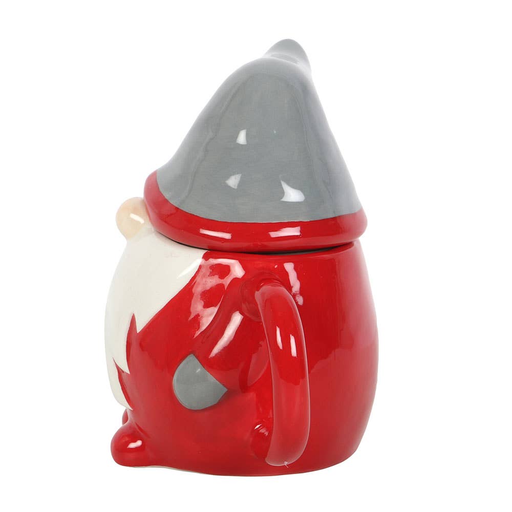 Tasse mit Deckel, Weihnachtsmotiv, Rot und Grau