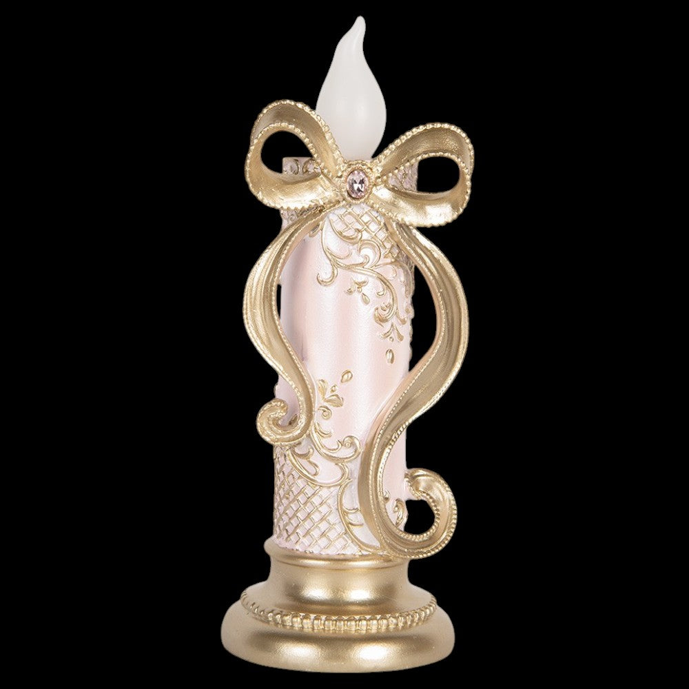 LED-Dekokerze mit goldfarbener Schleife – Vintage, 25 cm Weihnachten