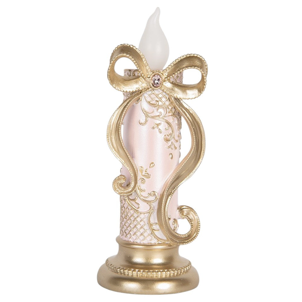 LED-Dekokerze mit goldfarbener Schleife – Vintage, 25 cm Weihnachten