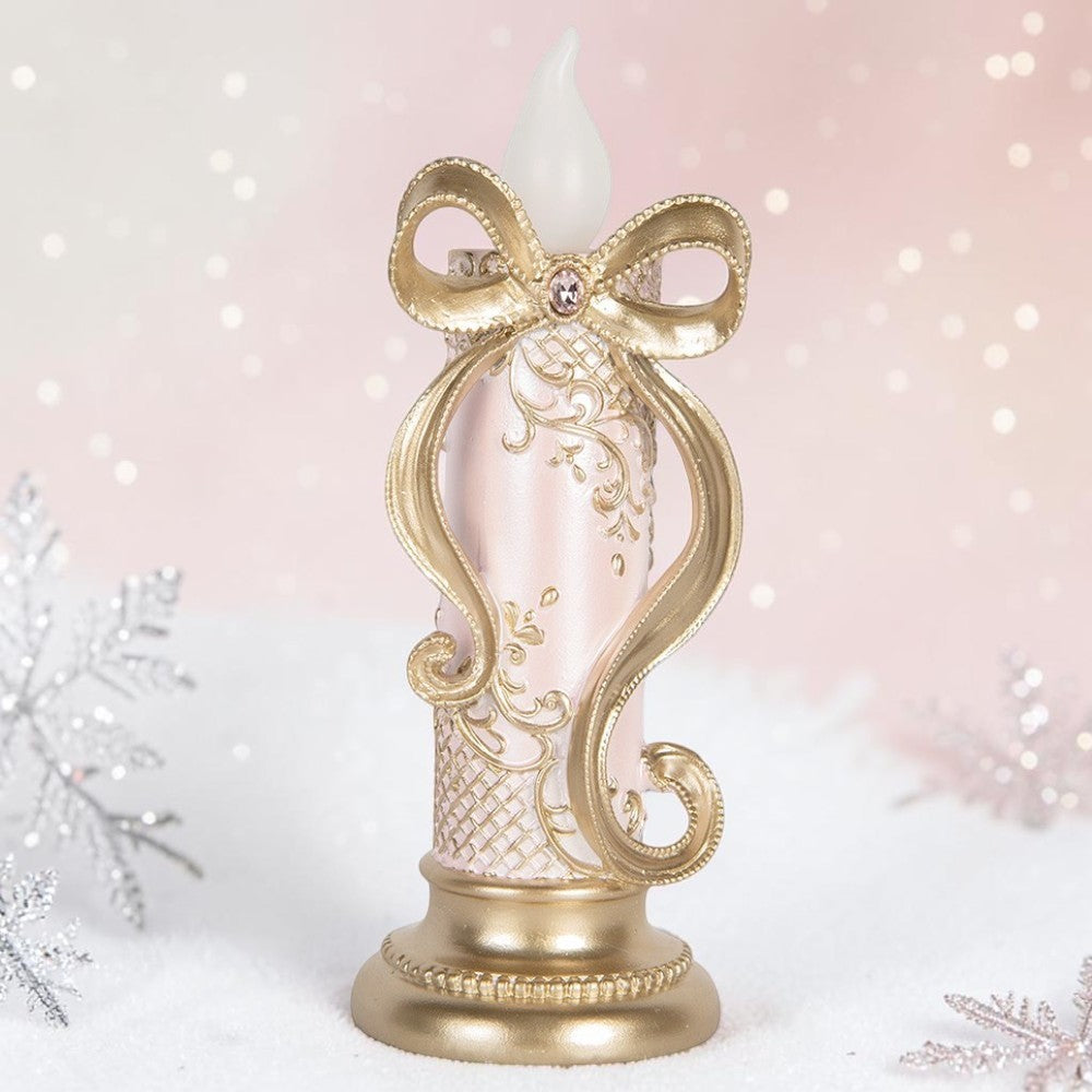 LED-Dekokerze mit goldfarbener Schleife – Vintage, 25 cm Weihnachten