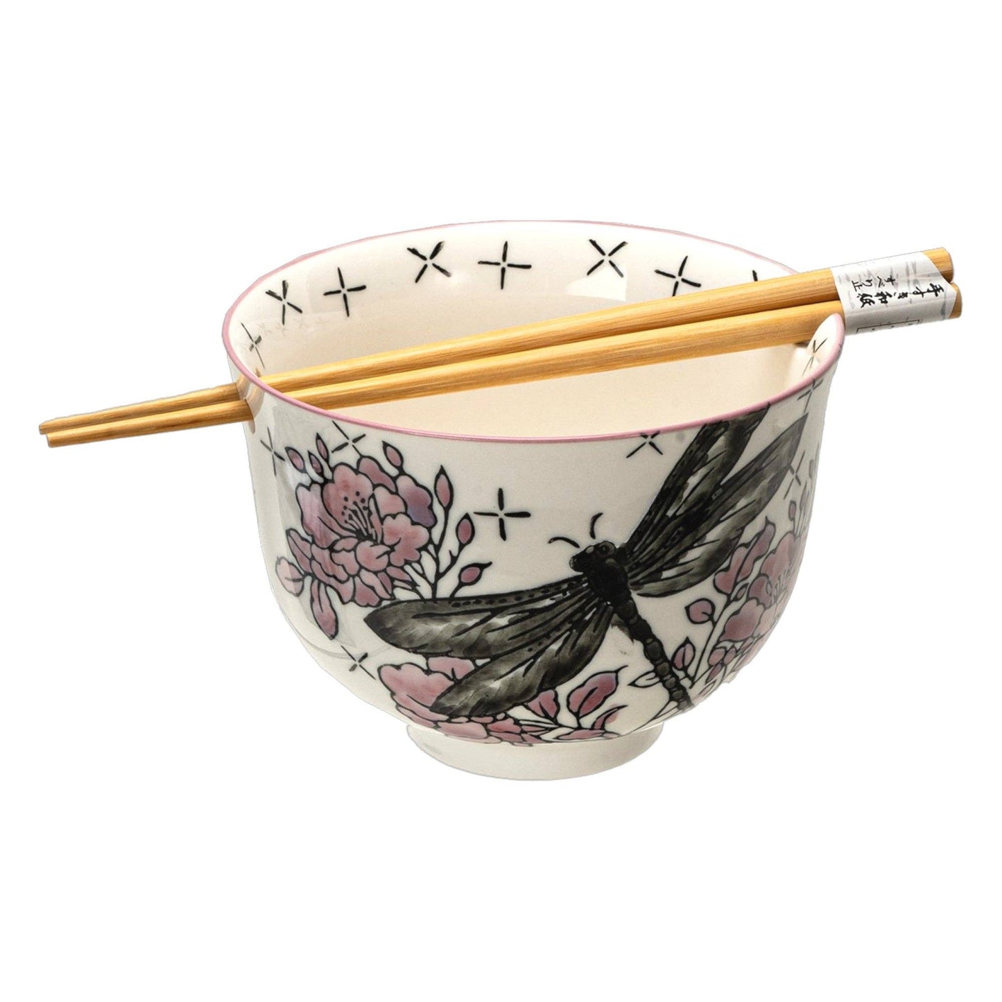 Japanische Keramikschale "Libelle" mit Essstäbchen-Set vintage