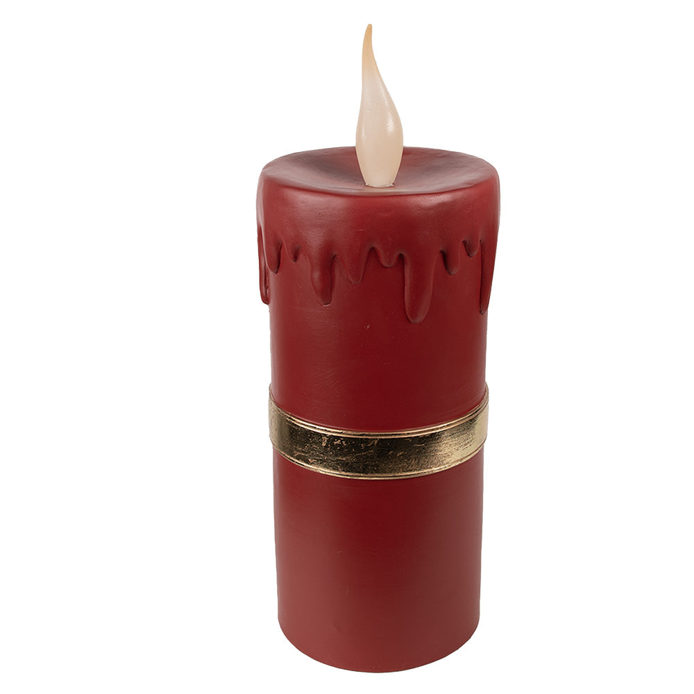 Große LED-Weihnachtskerze Rot mit goldfarbener Schleife – 44 cm