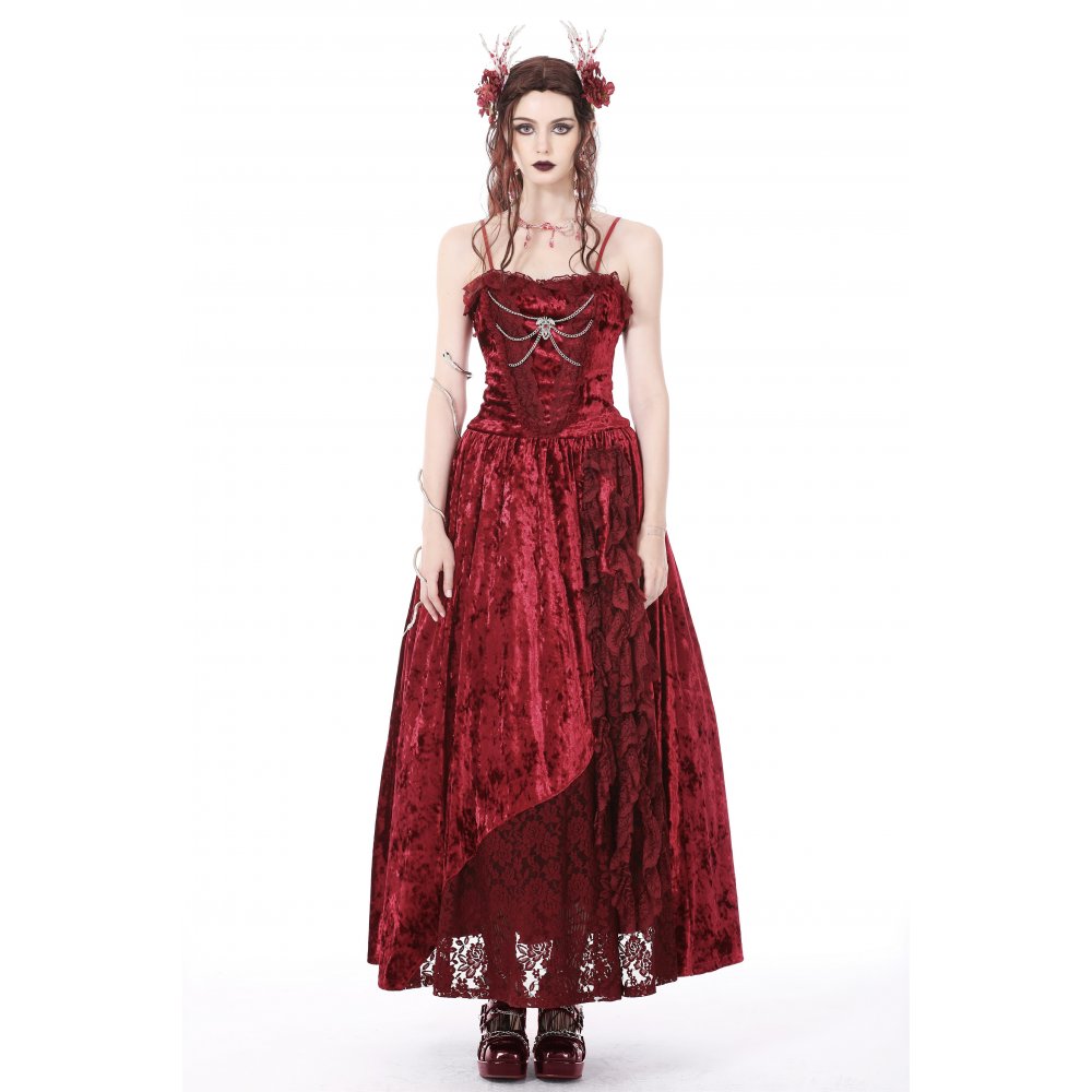 Dark in Love rotes Samtkleid mit Spinne