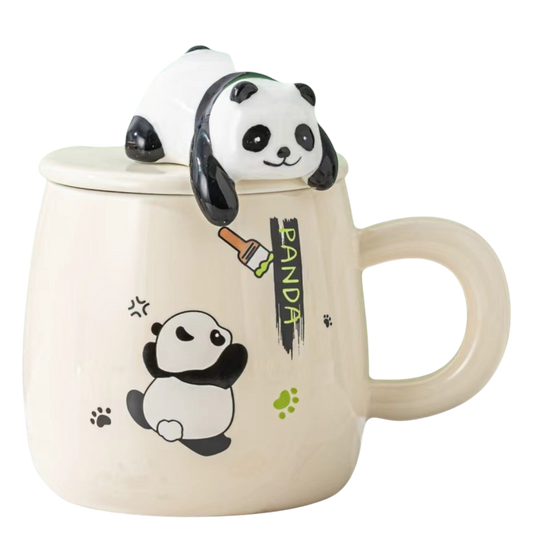 Kawaii Panda 3D-Keramikbecher mit Deckel Becher Anime-Style