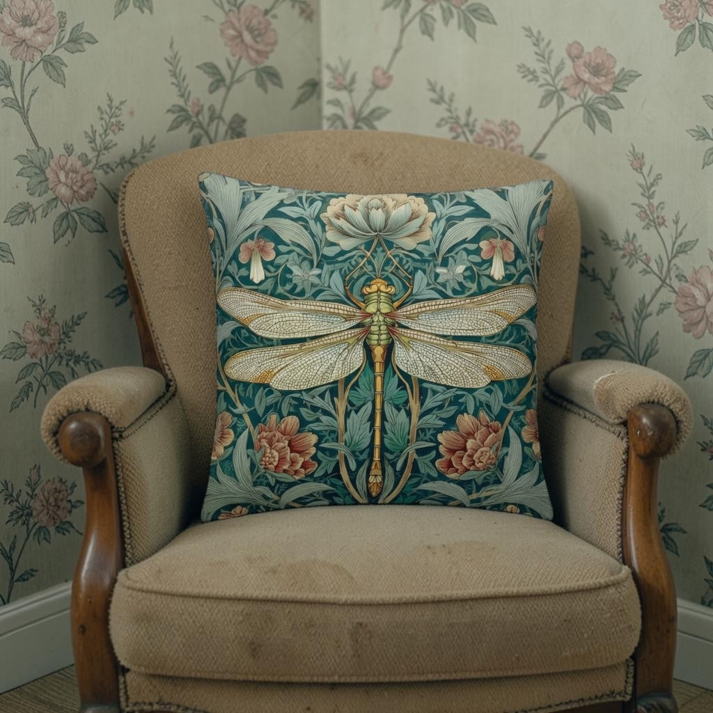 Dekokissen Libelle Jugendstil – Freisteller weißer Hintergrund