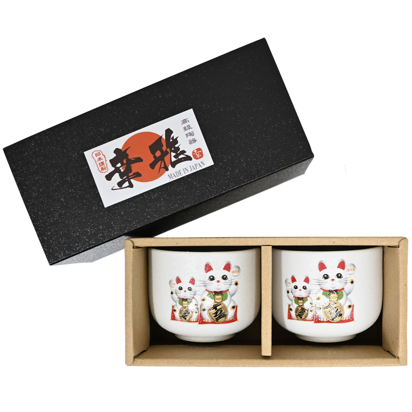 Japanisches Glückskatzen-Teebecher-Set Geschenkset "Maneki Neko"
