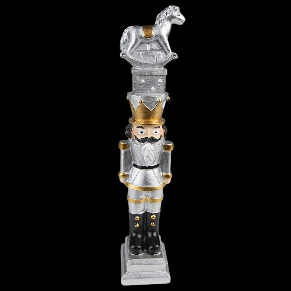 Nussknacker-Dekofigur Silber mit Schaukelpferd 23 cm Clayre & Eef