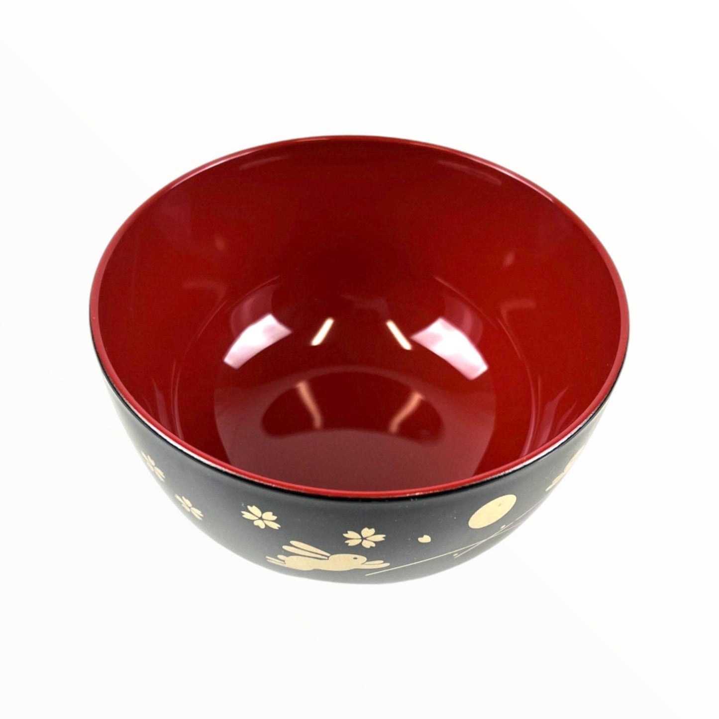 Japanische Suppenschale „Häschen & Mond“ schwarz-rot aus Kunststoff