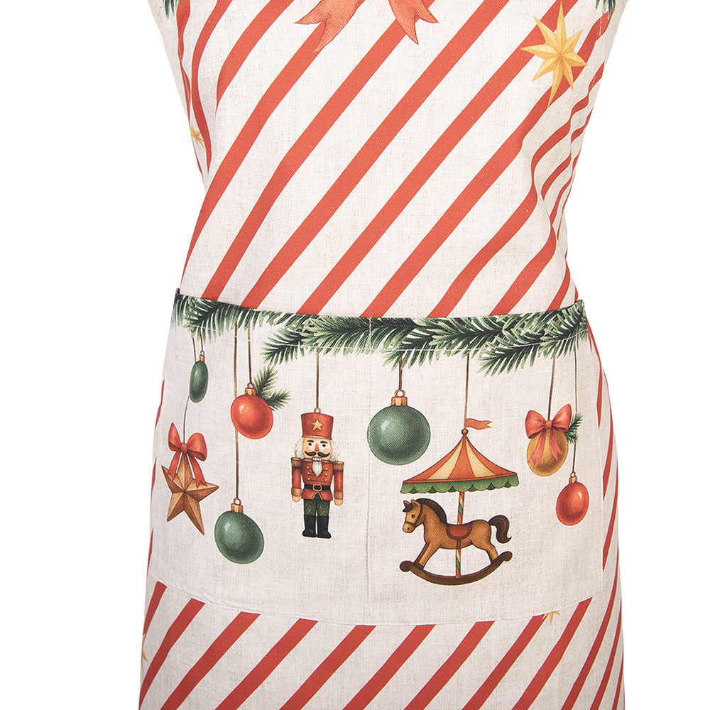 Vintage-Küchenschürze Weihnachten – Beige-Rot, 70 × 85 cm