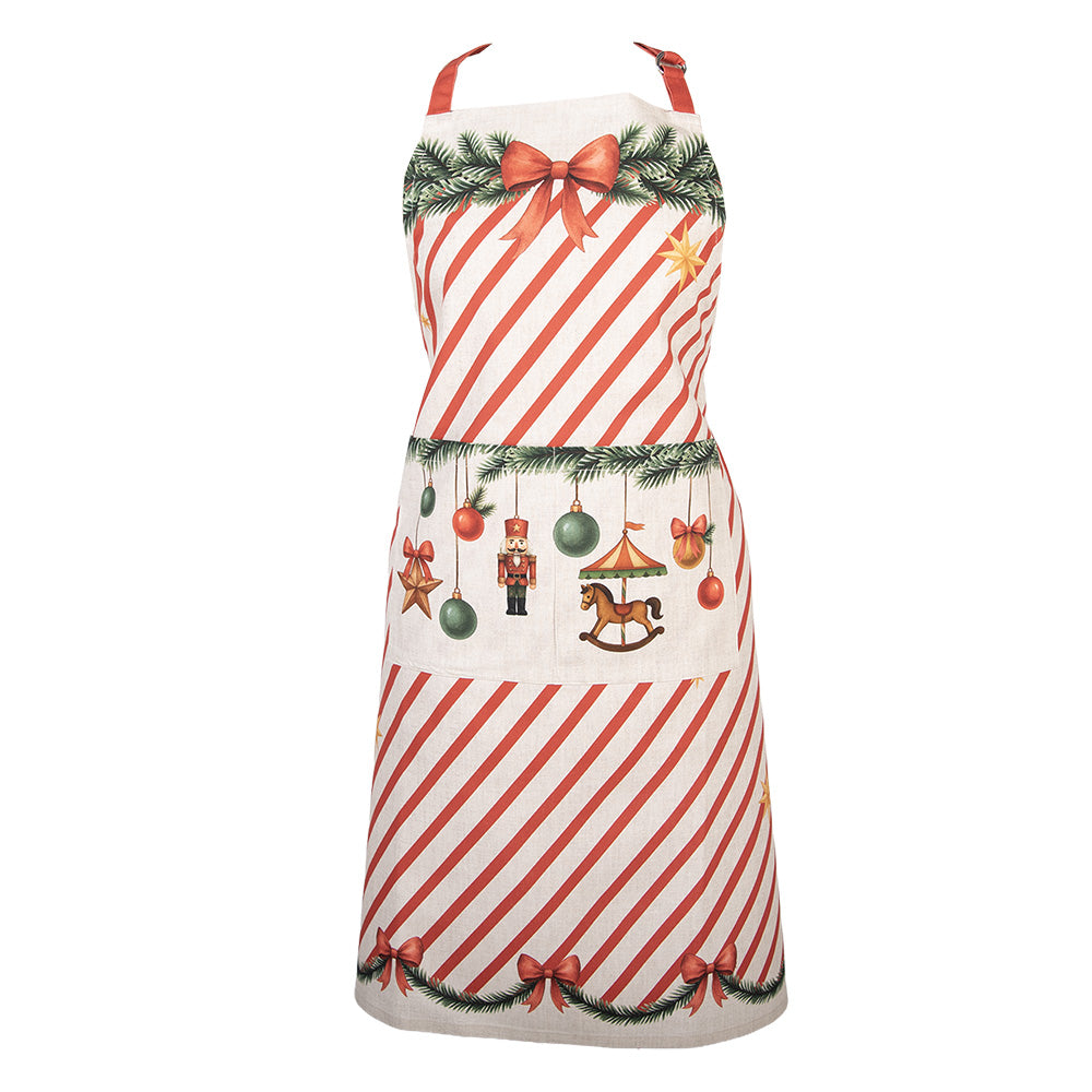 Vintage-Küchenschürze Weihnachten – Beige-Rot, 70 × 85 cm