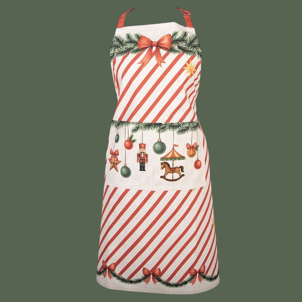 Vintage-Küchenschürze Weihnachten – Beige-Rot, 70 × 85 cm
