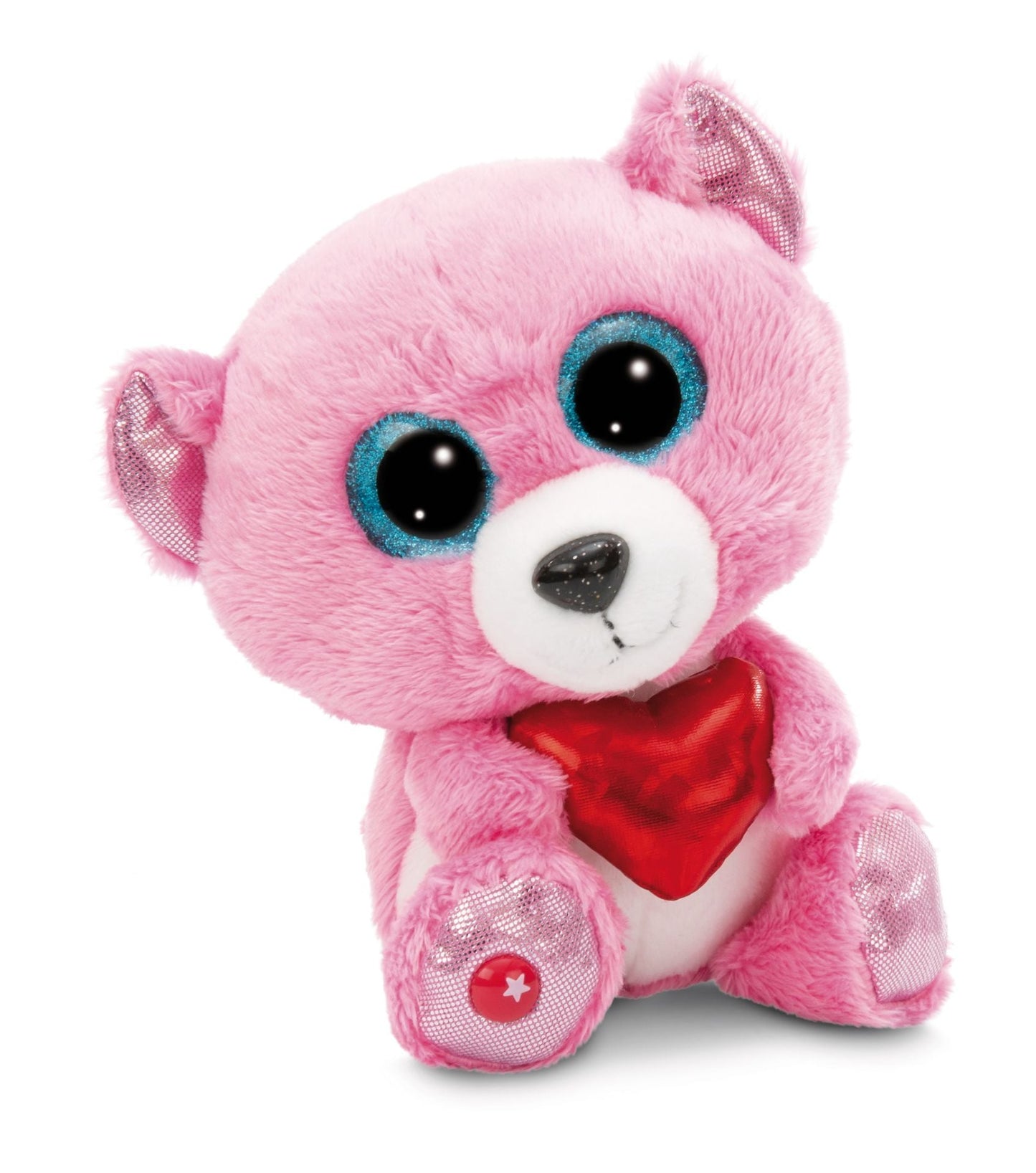 NICI GLUBSCHIS Bär mit Herz Pink – Seitenansicht weißer Hintergrund