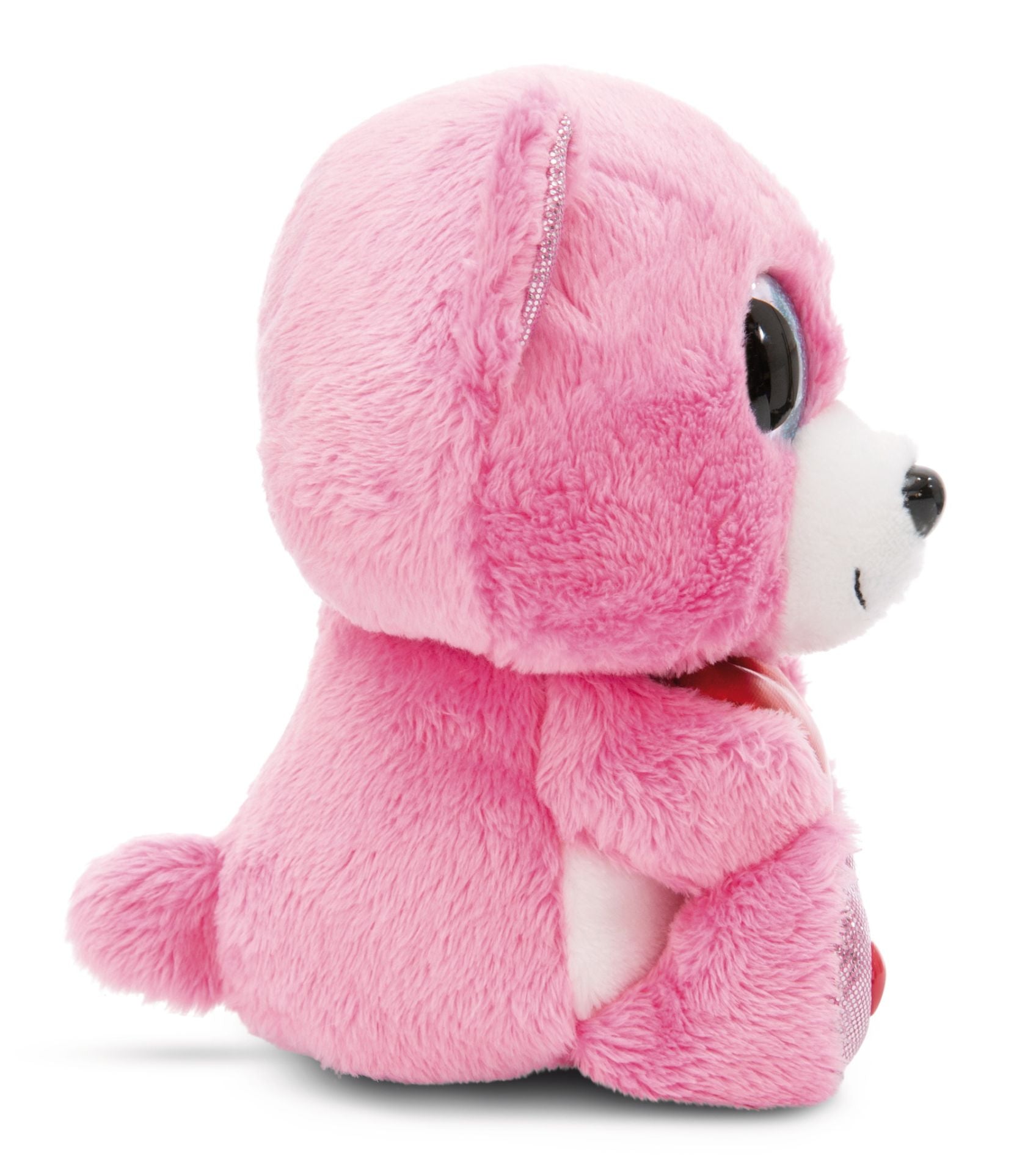 NICI GLUBSCHIS Bär mit Herz Pink – Frontansicht schwarzer Hintergrund