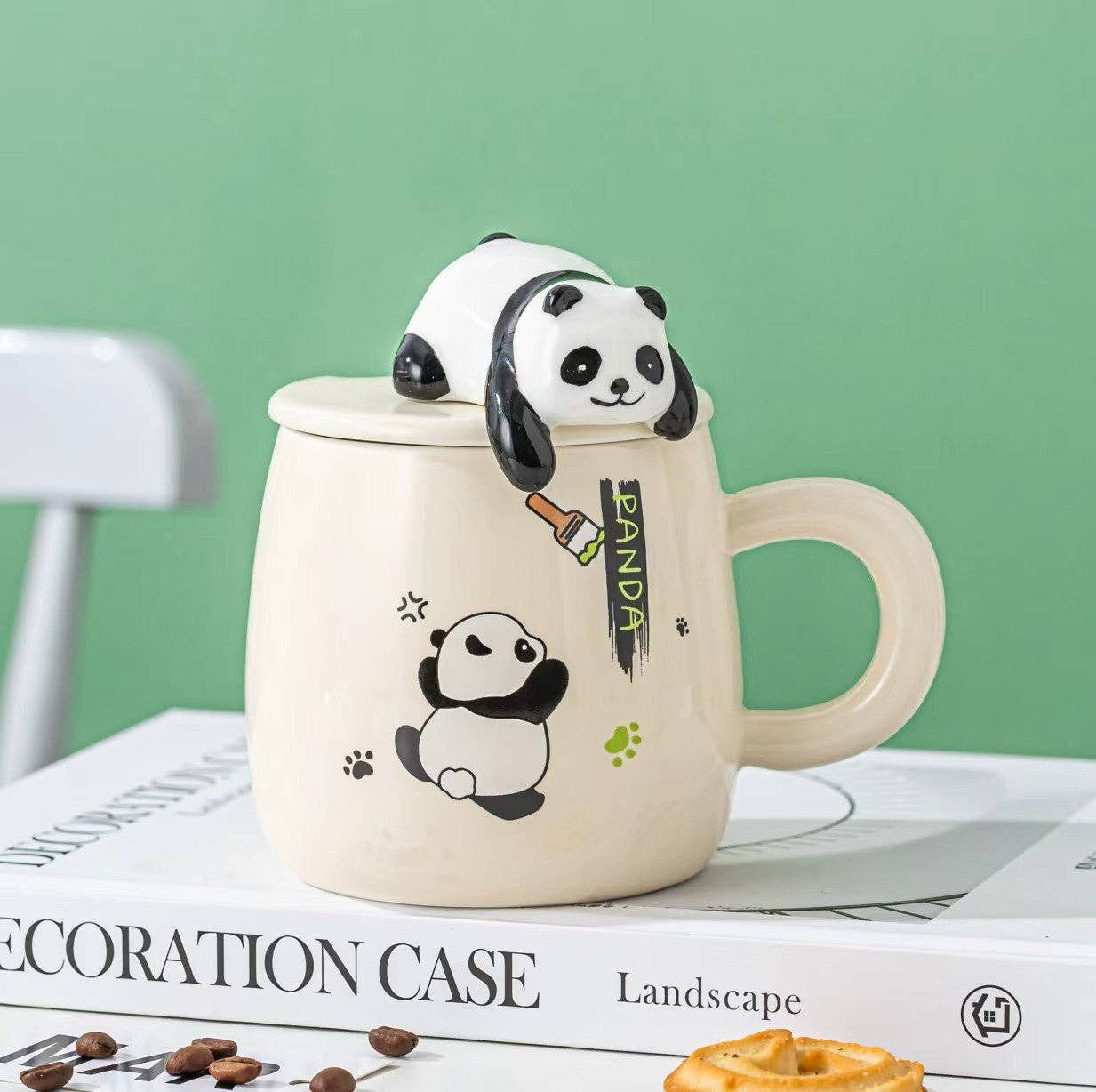 Kawaii Panda 3D-Keramikbecher mit Deckel Becher Anime-Style