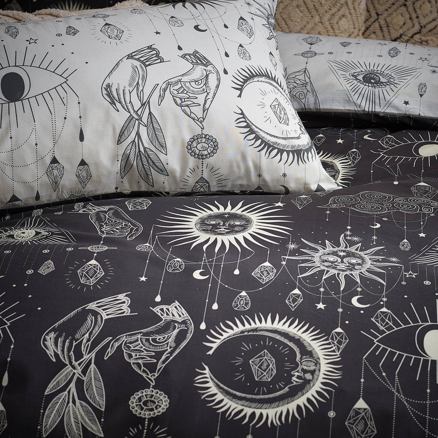 Bettbezug-Set Astrologie « Constellation Celestial » in Anthrazit und Natur