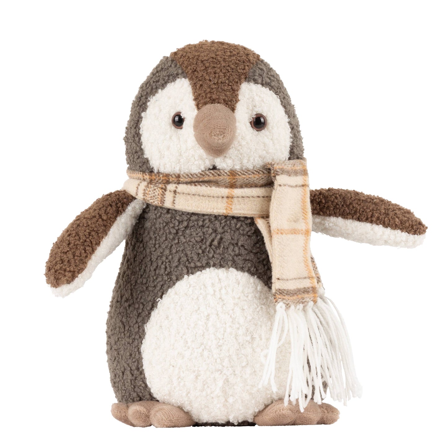 Niedlicher Riva Home Pinguin-Türstopper aus Bouclé in warmem Grau 17x26 cm