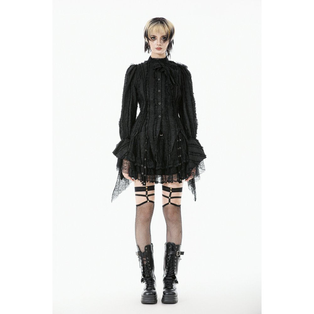 Gothic Zipfelbluse Hexe in schwarz mit Spitze