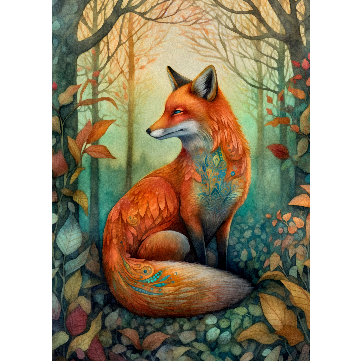 Fuchs im Wald herbstliche Grußekarte vintage