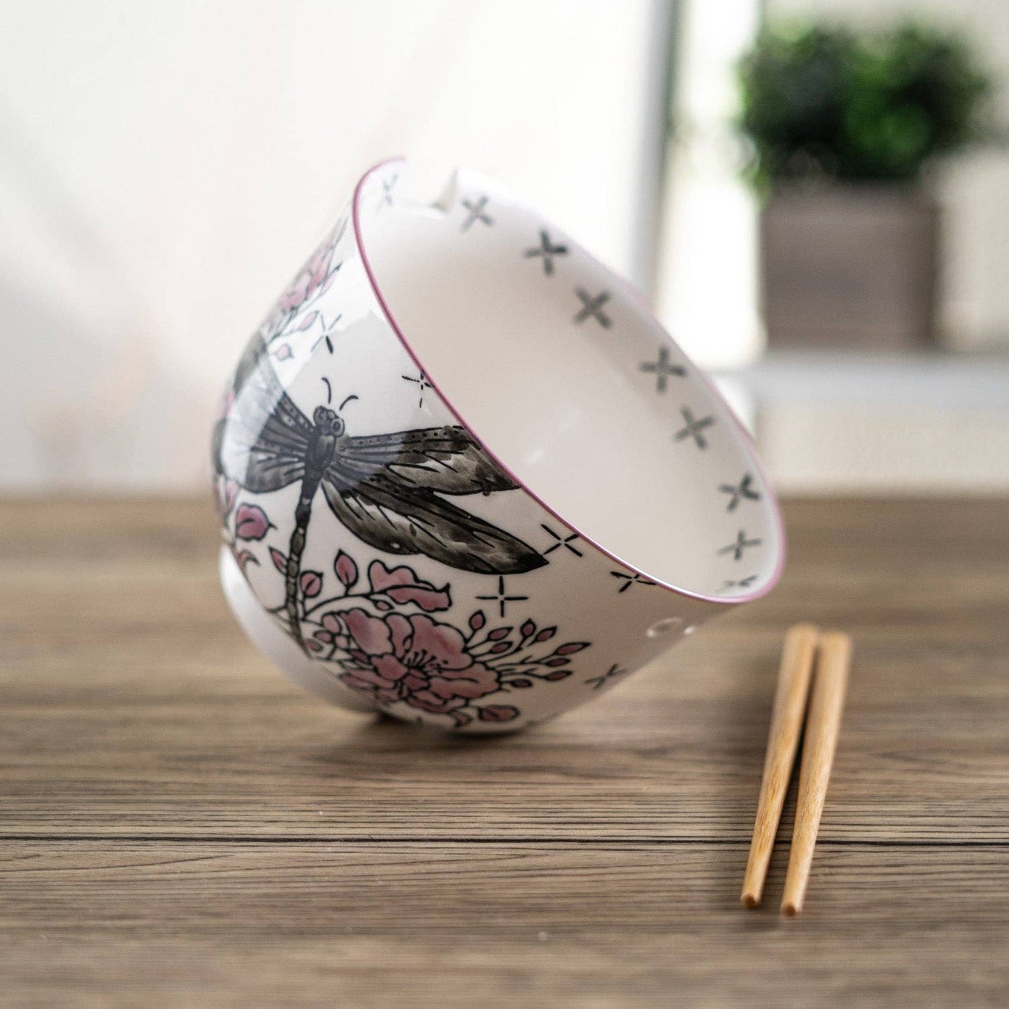 Japanische Keramikschale "Libelle" mit Essstäbchen-Set vintage