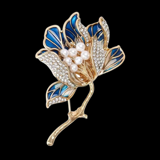 Vintage Begonien Blumen Brosche blau schimmernd