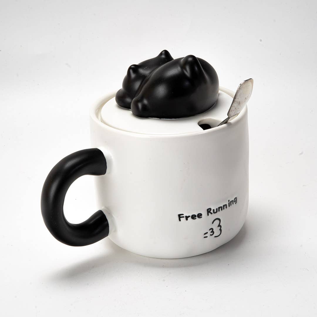 Urban Tokyo "Whimsical Black Cat" Tasse mit Deckel 3D 390 ml