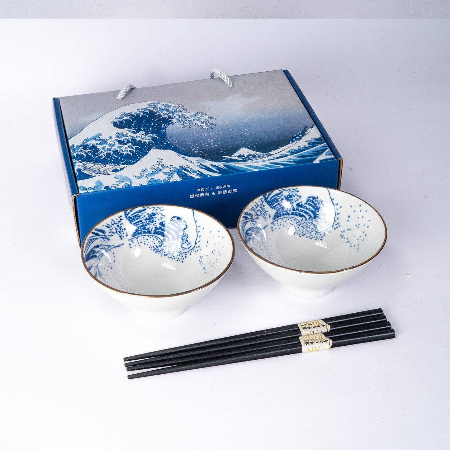 Japanisches Schalen- und Essstäbchen Geschenkset "The big Wave"