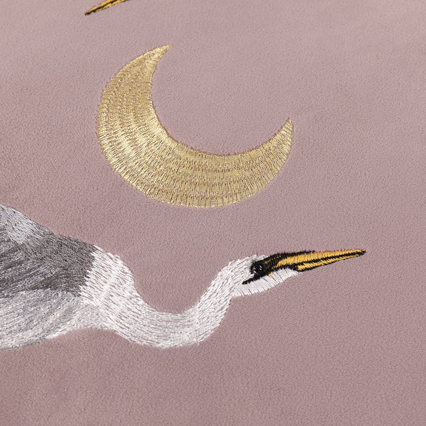 Romantisch Samt Reiher Dekokissen „Moonlit Flight“ – 45 x 45 cm mit Füllkissen