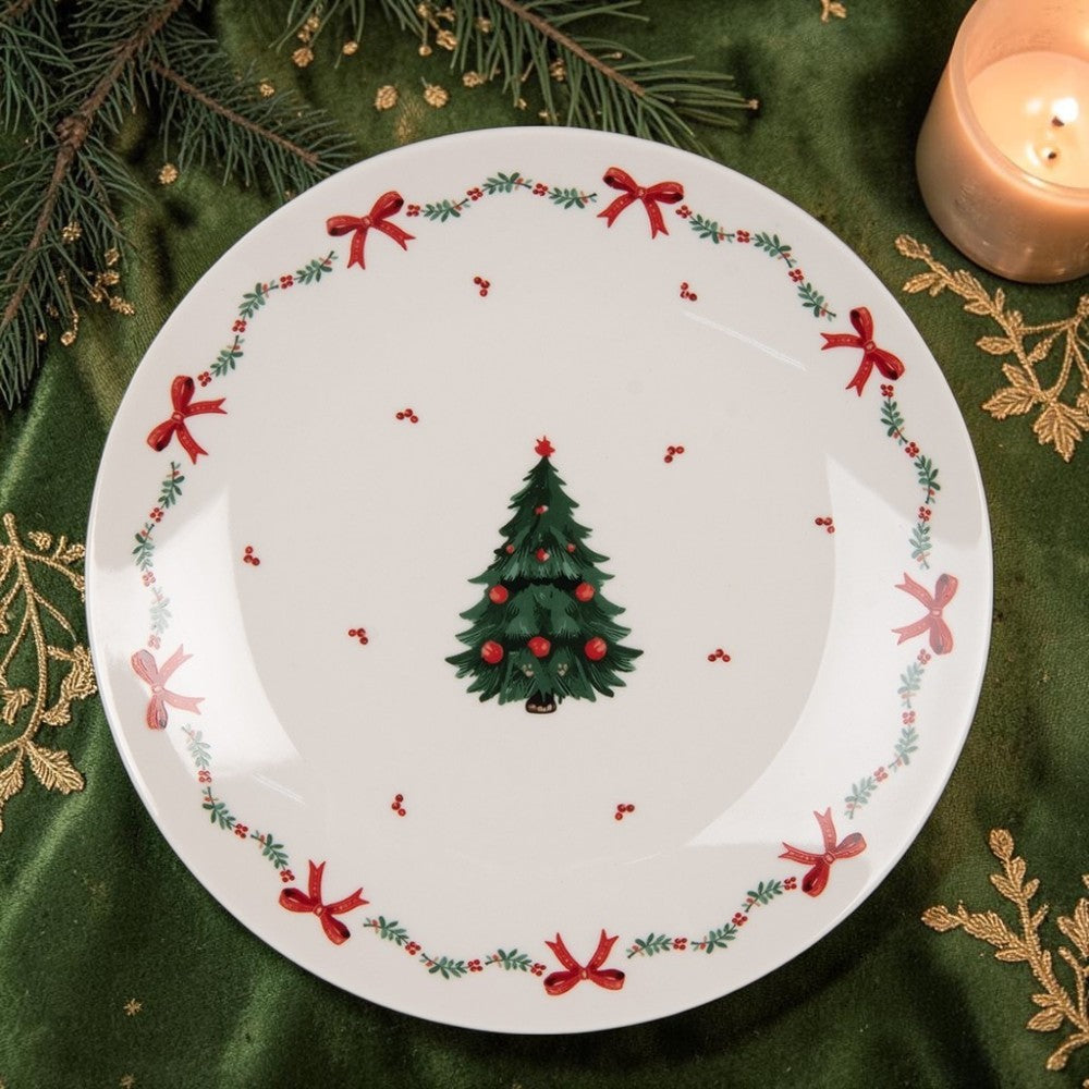 Vintage Frühstücks-Teller Weihnachten mit Tannenbaum Porzellan, Ø 20 cm